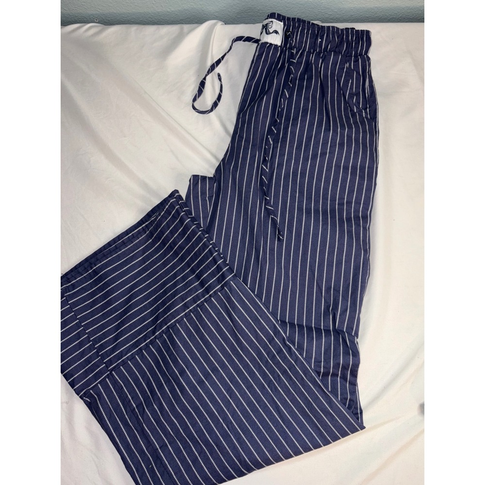 Rachel Paige Navy Blue White Pinstripe Drawstring Pants Wide Cuff Small PW2511